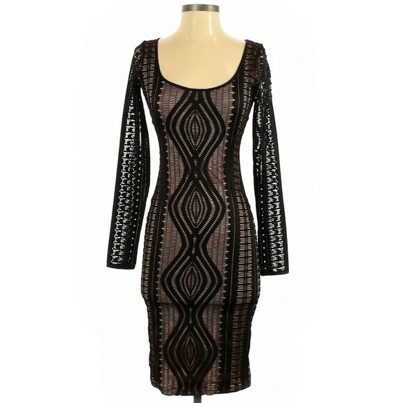 BCBGMaxAzria Dresses & Skirts - BCBG MAXAZRIA Tanya long sleeve black lace scoop neck bodycon dress Size XXS